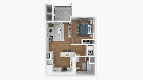 Floor plan for 1 bed, 1 bath, 672 sqft